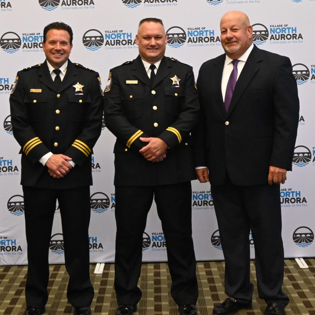 Chief Joe DeLeo (L) with newly sworn in Deputy Chief Joe Gorski (middle) and Mayor Mark Gaffino.