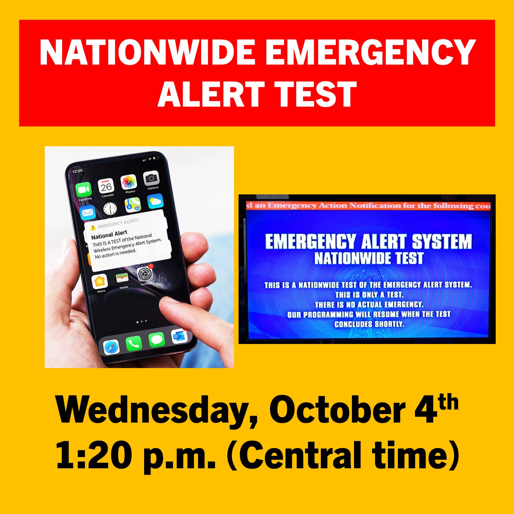 Nationwide EAS, WEA test to take place Oct. 4; Local Sheriff's